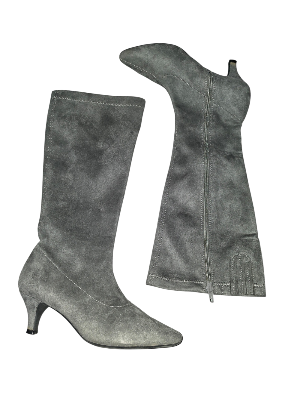 4/9/24. Aerosoles Women's Gray Suede Mid-Kit Heel Boots